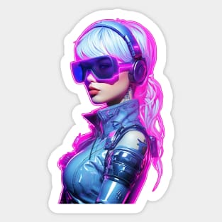 Cyberpunk Futuristic Neon Woman with Pink Visor Shades Graphic Sticker